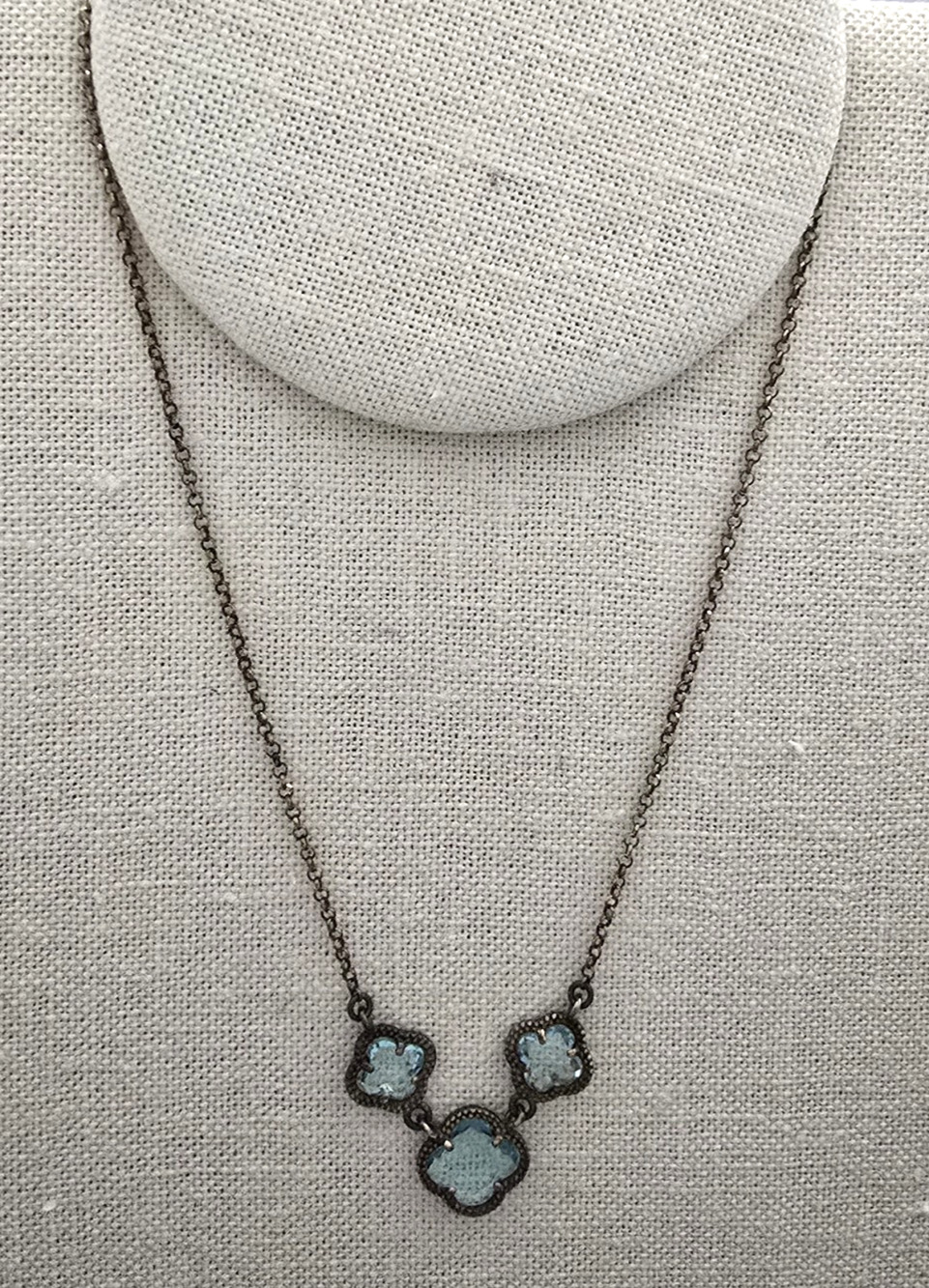 Vintage DYADEMA Sterling Vermeil 925 Quatrefoil Clover Blue Stone Necklace Italy
